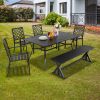 MEOOEM Stackable Metal Outdoor Dining Chairs Set of 6 Patio Bistro Chairs with Armrest Supports 300 LBS for Garden Poolside Backyard Classical Black