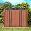 8 x 6 FT Outdoor Garden Galvanized Steel Storage Shed, Outside Metal Tool Storage House with Lockable Door for Patio, Backyard, Brown