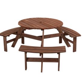 Circular Outdoor Wooden Picnic Table with Built-in Benches for Patio Backyard Garden; DIY; 1720lb Capacity; Natural/Gray (Color: brown)