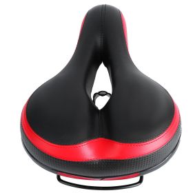 Bike Seat Water Resistant Comfortable Bicycle Padded Saddle Wear Resistant Hollow Leather Seat Cushion (Color: Black Red)